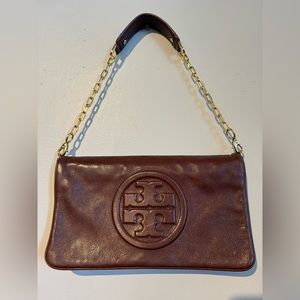ToryBurch Dark Brown Leather Foldable Clutch